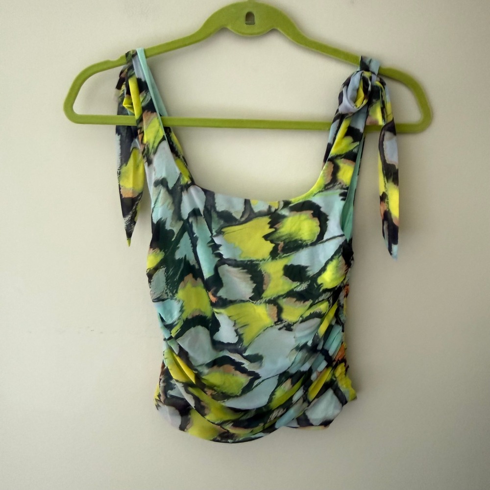 Free People Mint Combo Ruched Mesh Tie Shoulder Cami Top OB1505556 Medium